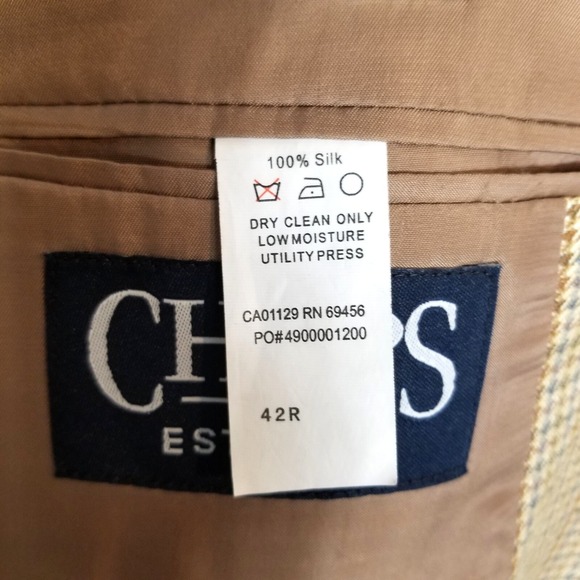 Chaps Men 100% Silk Houndstooth Blazer Jacket Sz 42 R Beige Brown Sport Coat - Picture 9 of 9